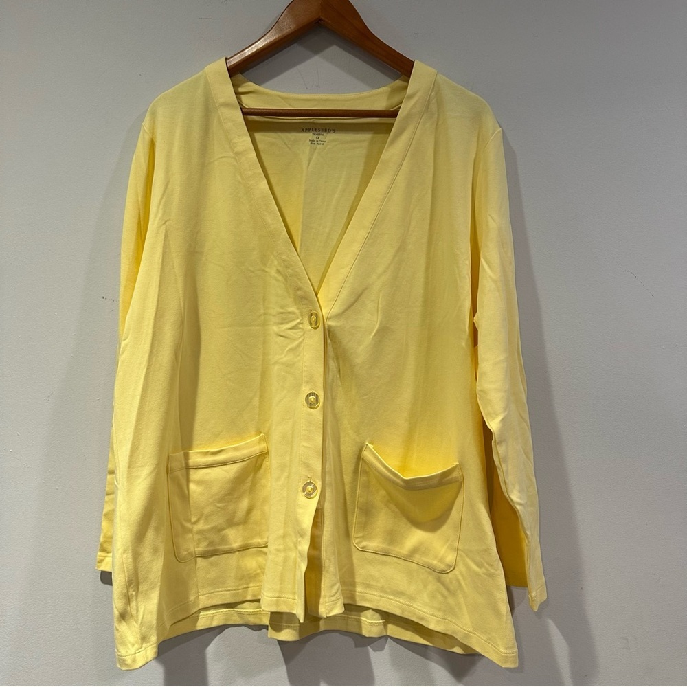 Appleseed's Women's Plus Size Button Front Yellow Sweater